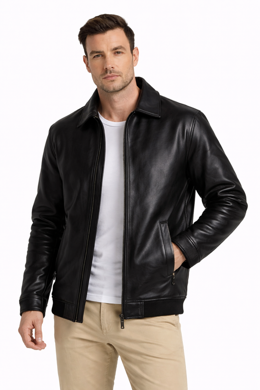 AntiStab Men Leather Jacket – Black (Customization)